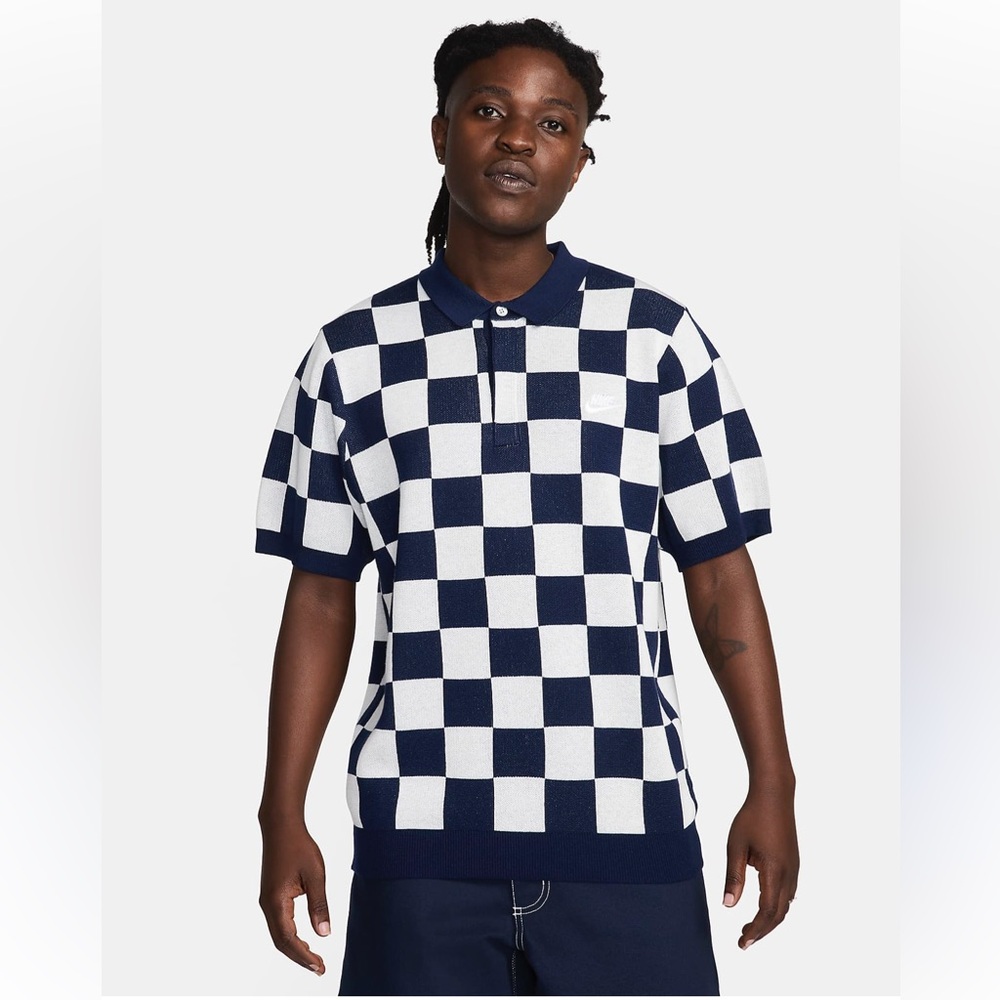 Navy and White Checkered Men's Sweater